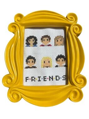 FRIENDS TV Show Yellow Peephole Picture Frame Cross-Stitch 6”x7”